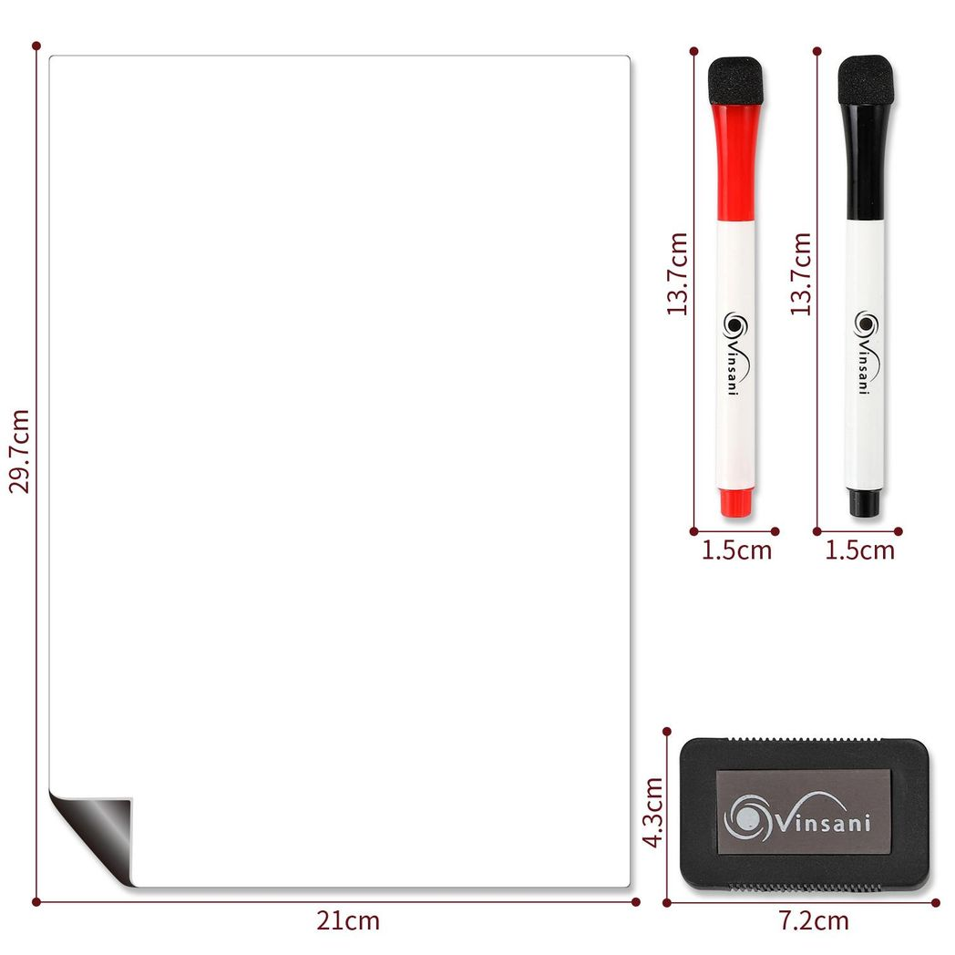 Vinsani A4 Whiteboard with 2 Markers and Eraser