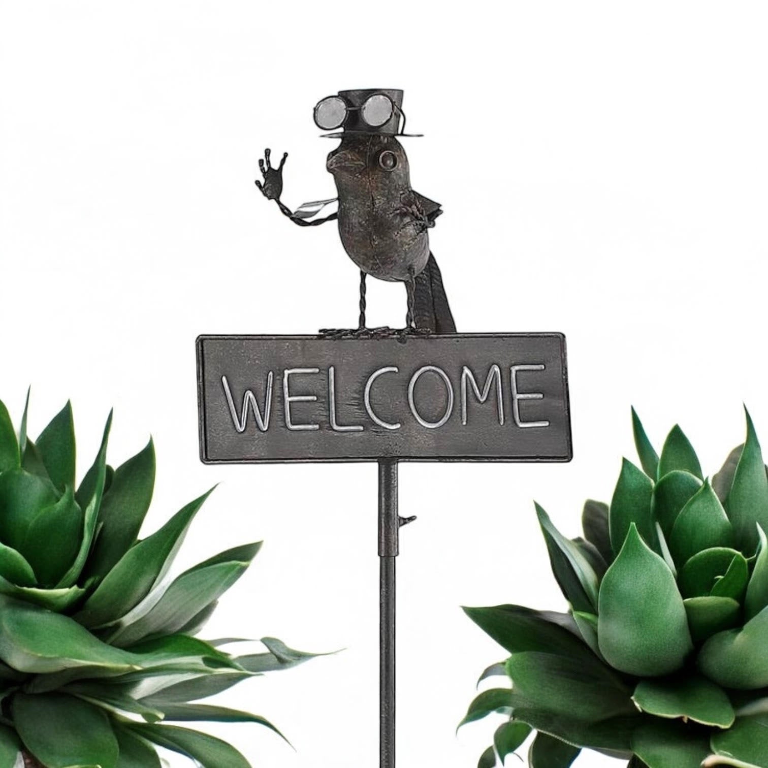 AcaciaHome Durable 125cm Tall Welcome Metal Bird Owl Garden Stake with Decorative