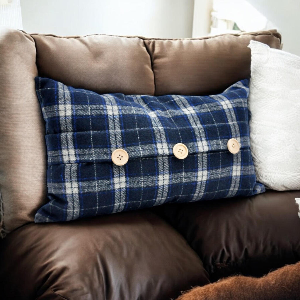 Luxury Tartan Cushion Cover - Elegant & Luxury Blue Checked Velvet, 30 x 50 cm