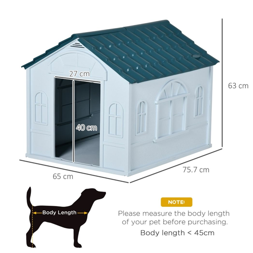 Water-Resistant Plastic Dog Kennel – Blue & White
