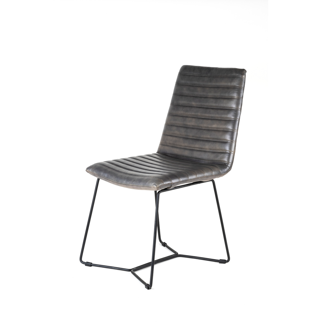 AcaciaHome Vintage Dark Grey Real Leather Dining Chair with Industrial Black