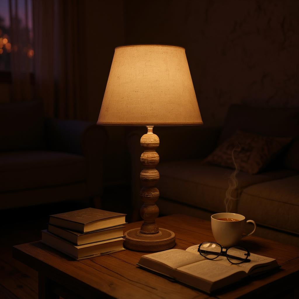 AcaciaHome Modern Tall Wooden Washed Table Lamp (42cm Dark Grey with Shade)