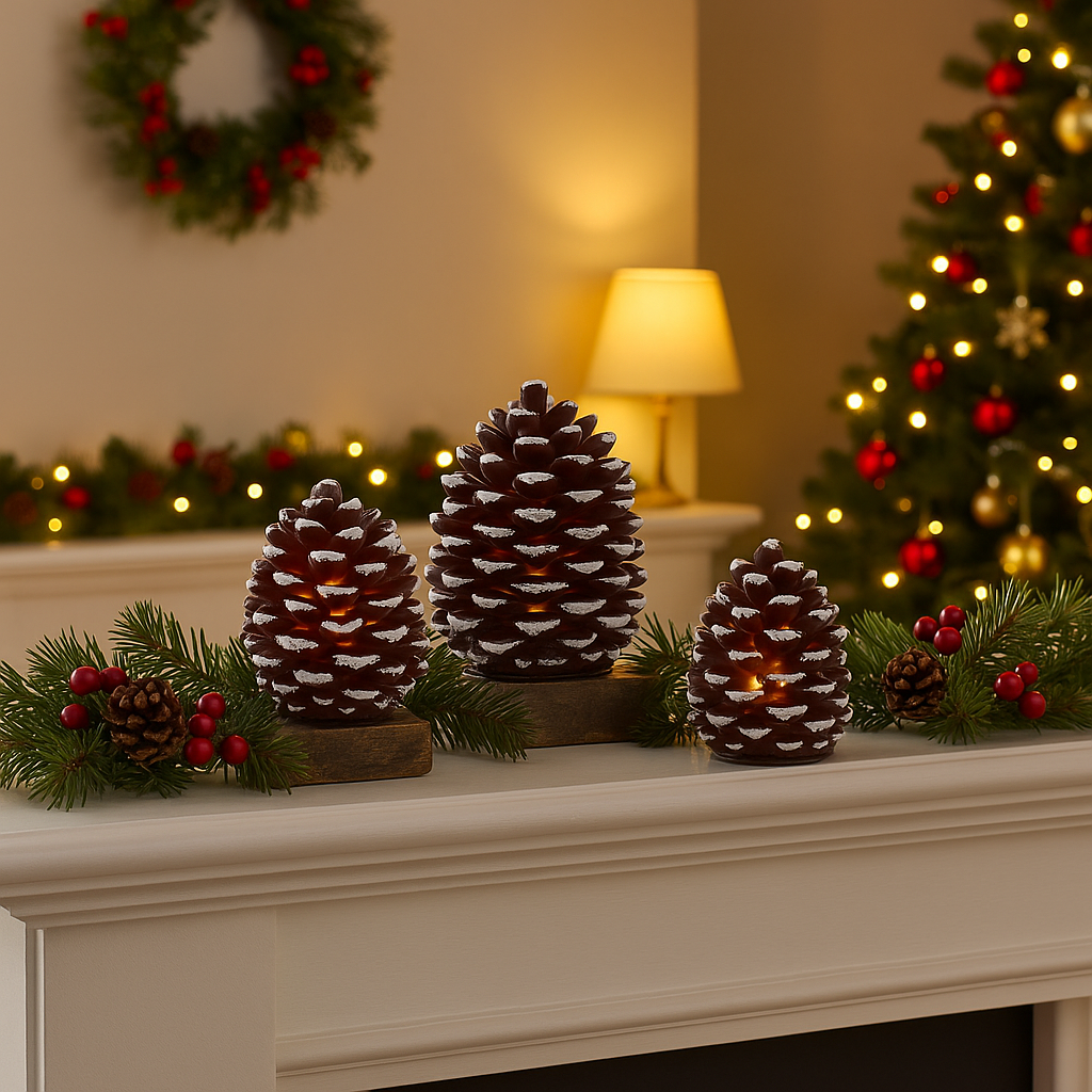 Pine Cone with LED Light set of 3