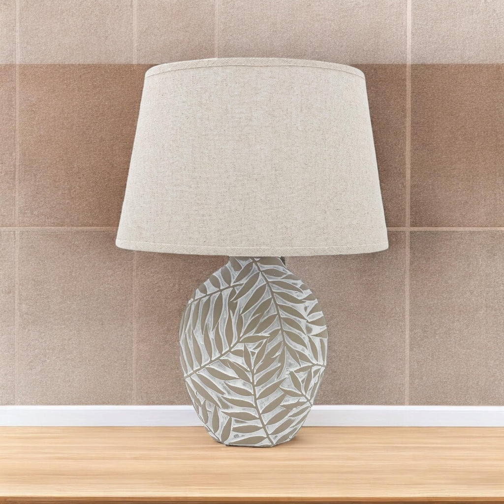 Ceramic Table Lamp with Minimalist Design, Textured Base and Fabric Shade