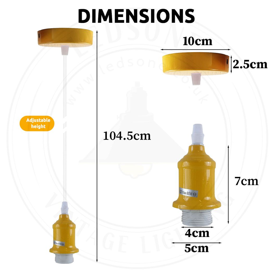 6 Pack Industrial Pendant Light Fitting, Lampshade Addable E27 Lamp White Holder
