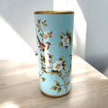 Classic Ceramic Round 18” Tall Umbrella Stand (Blue with Bird Design)