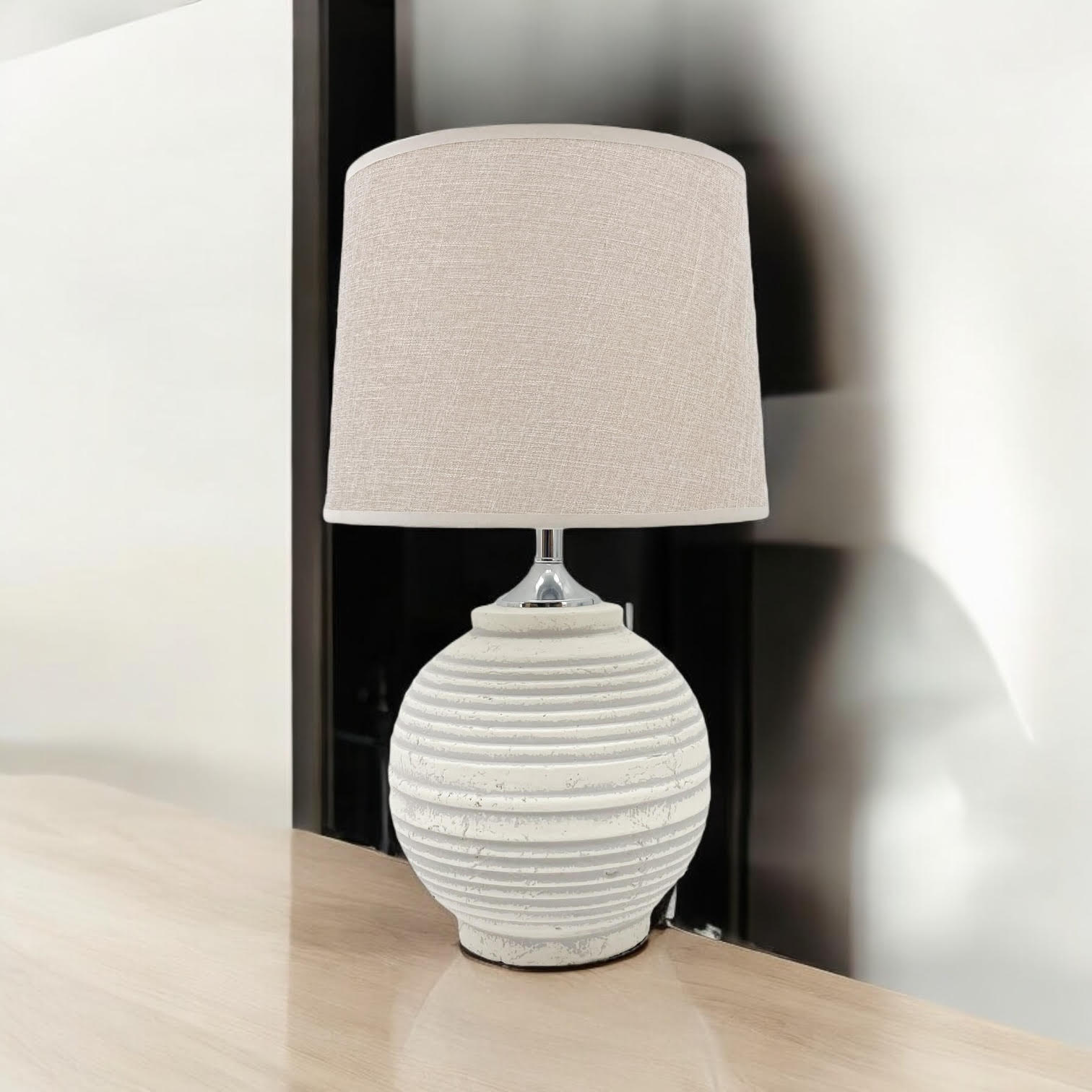 AcaciaHome Elegant Ceramic Table Lamp with Fabric Drum Shade (44cm Cream Lamp)