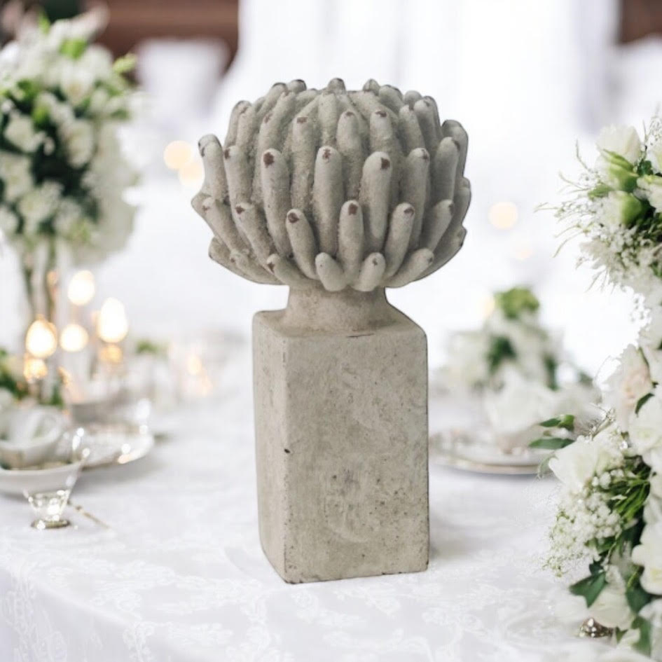 Flower on a Base Garden Ornament Resin Art Sculpture Figurine Stone Look 21cm