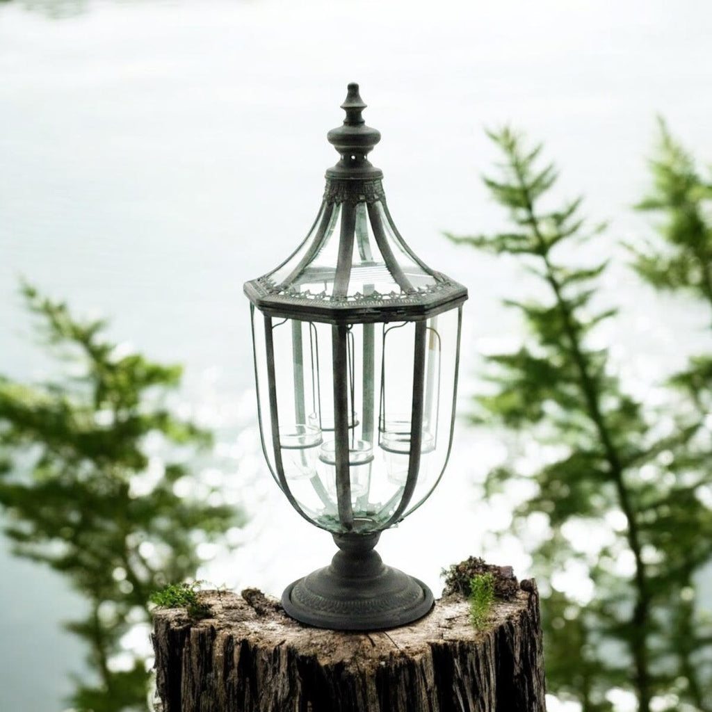 Stylish 77cm Grey Metal Glass Candle Lantern