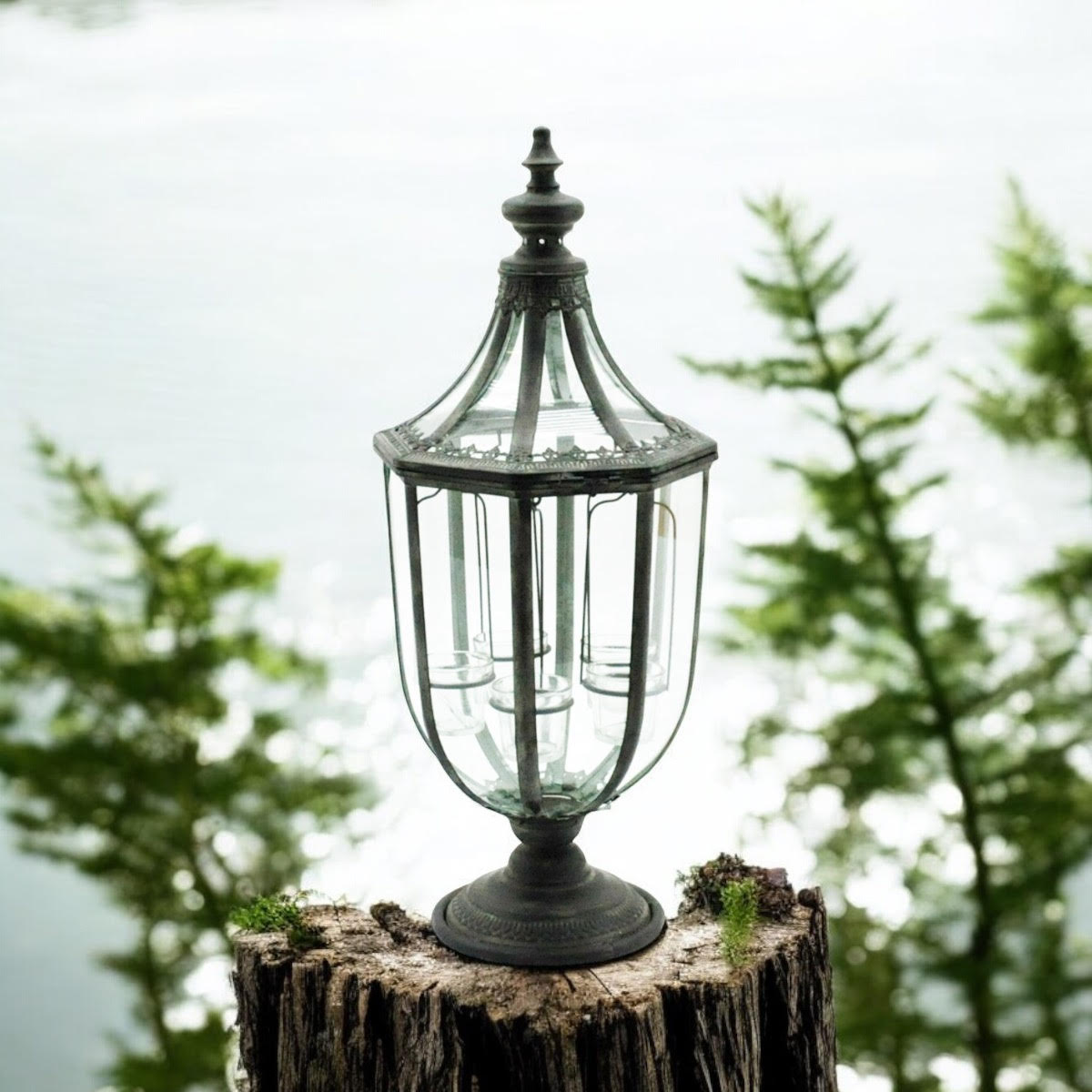 Stylish 77cm Grey Metal Glass Candle Lantern