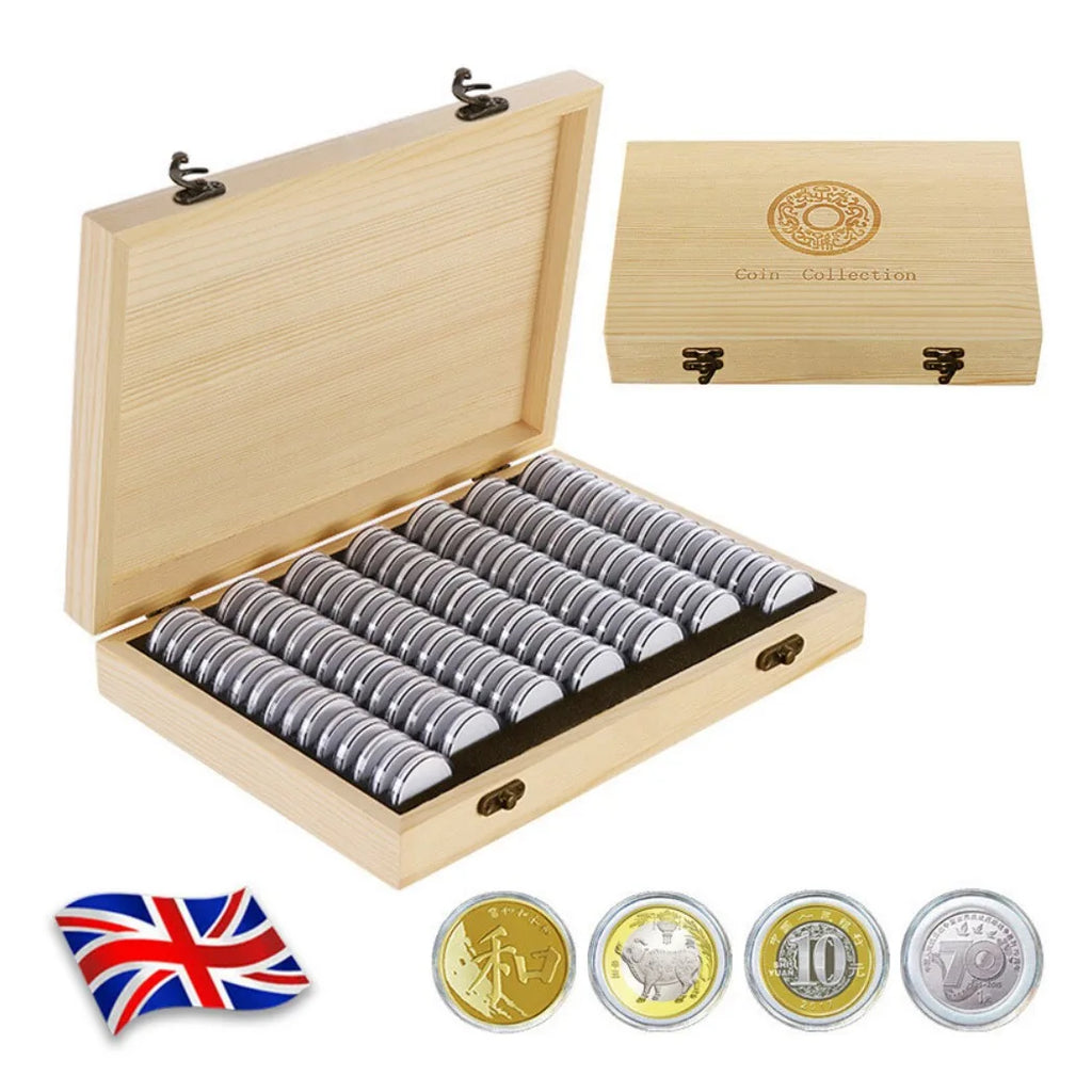 100Pcs Coins Display Storage Box Case Capsules-Wooden For Collectible Coin UK