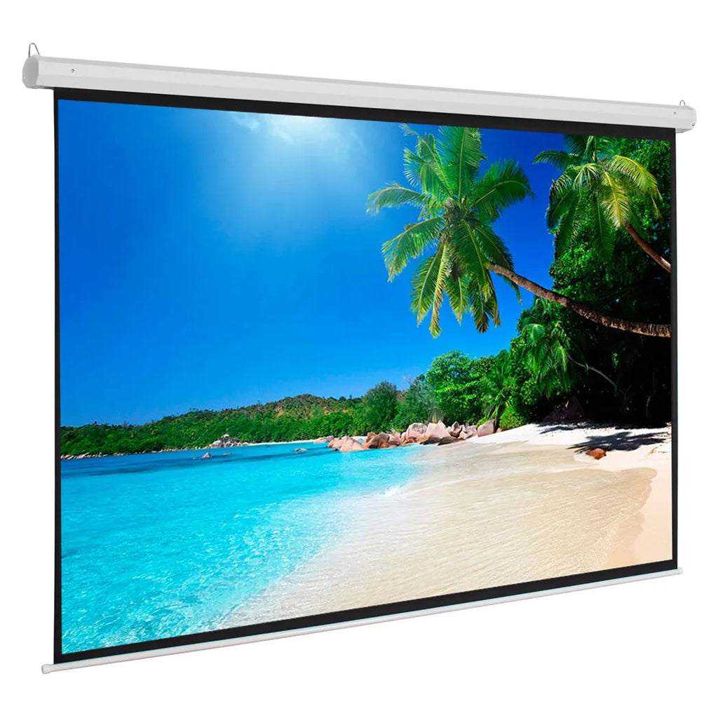 UK Plug, 100 inch 16:9 Aspect Ratio Manual Self-locking Warp Knitted White