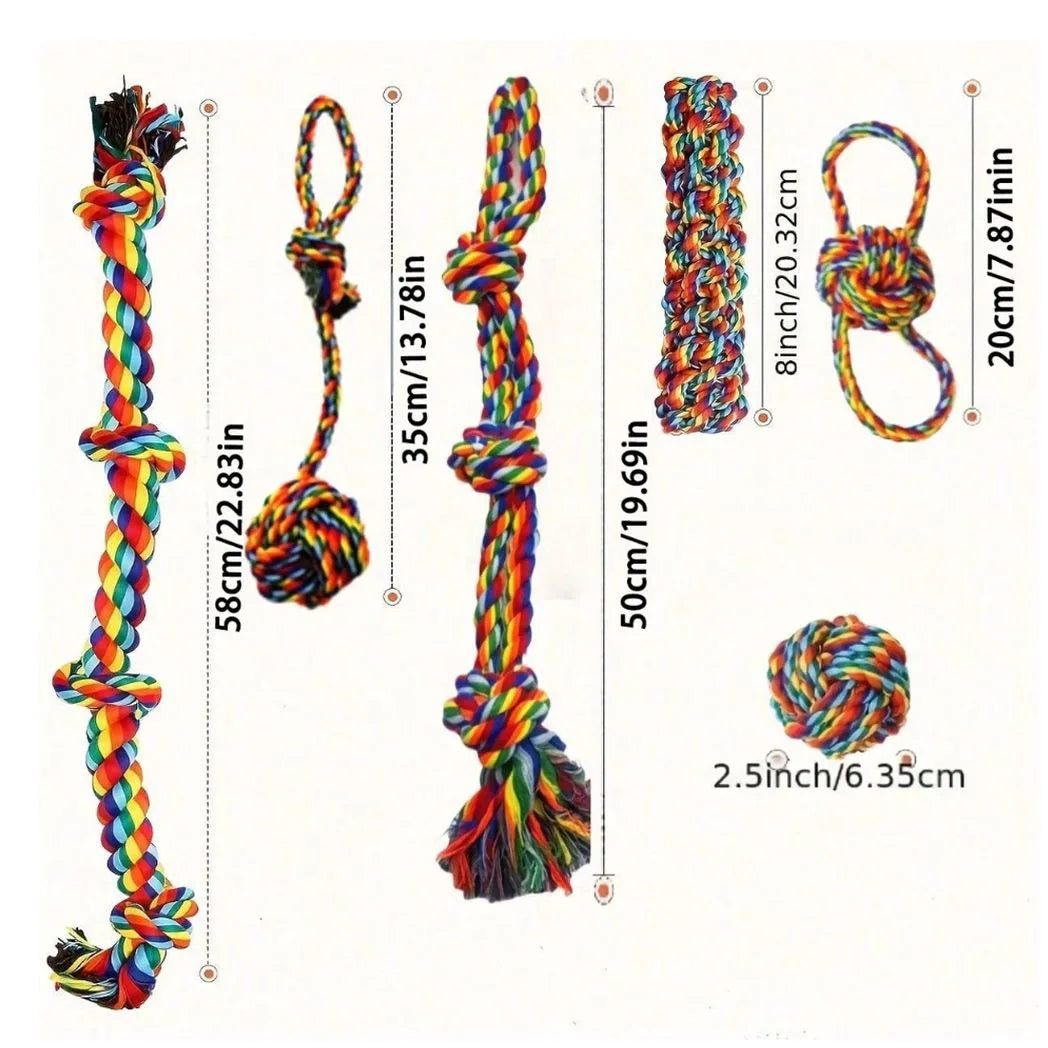 6pc Rainbow Color Dog Rope Toys Set Teeth Cleaning Durable&Long-Lasting Dog Toys