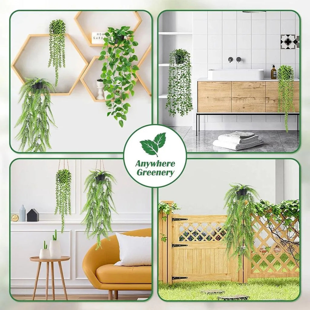 4PC Artificial Hanging Plants in Pots Indoor Fake Trailing Plants Home Office UK