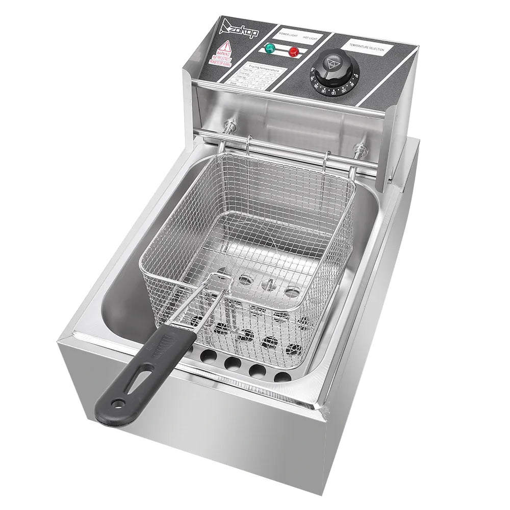 ZOKOP EH81 2500W 220-240V 6.3QT/6L Stainless Steel Single Cylinder Electric Fryer