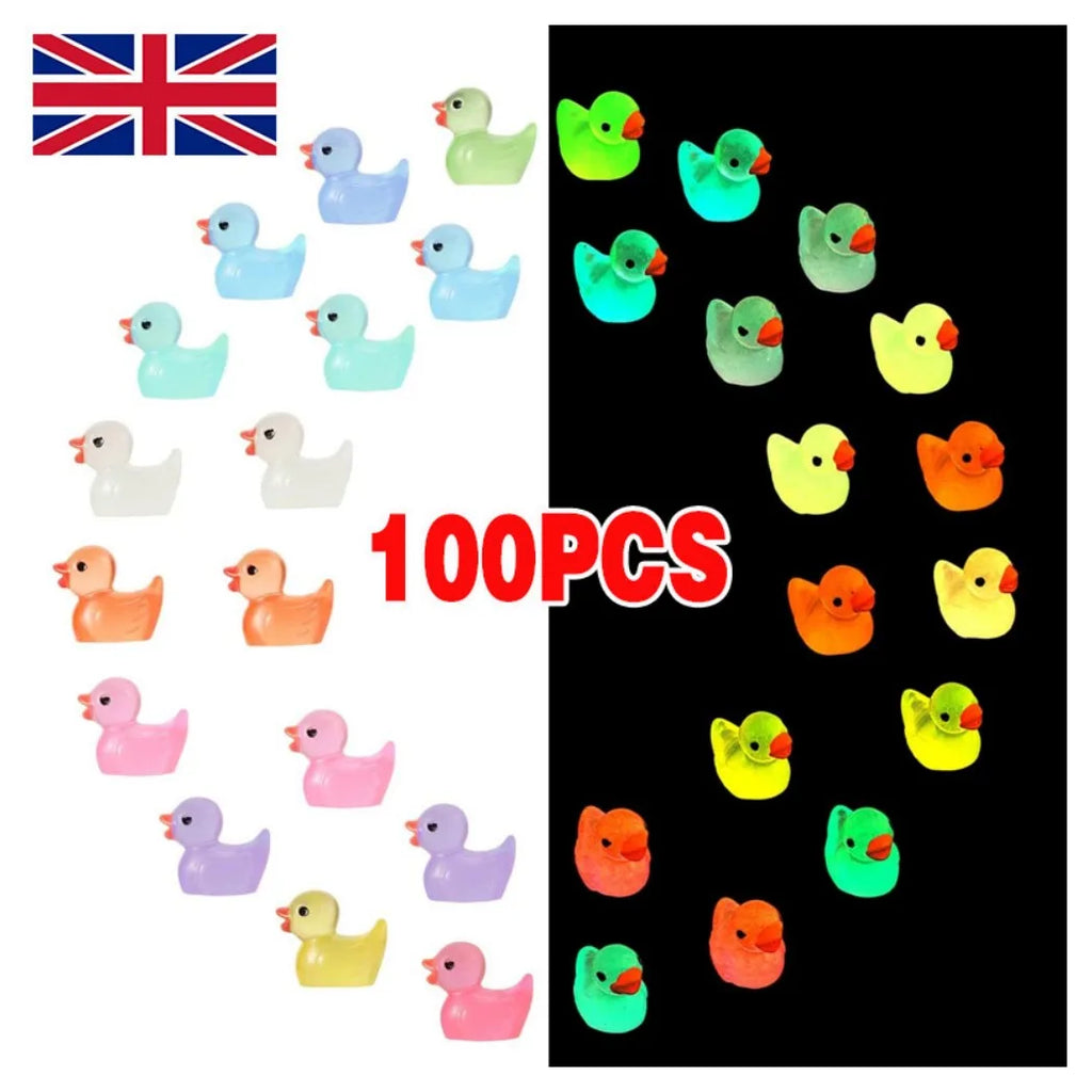 100x Mini Duck Glow in The Dark Duck Mini Resin Luminous Tiny Duck Toys
