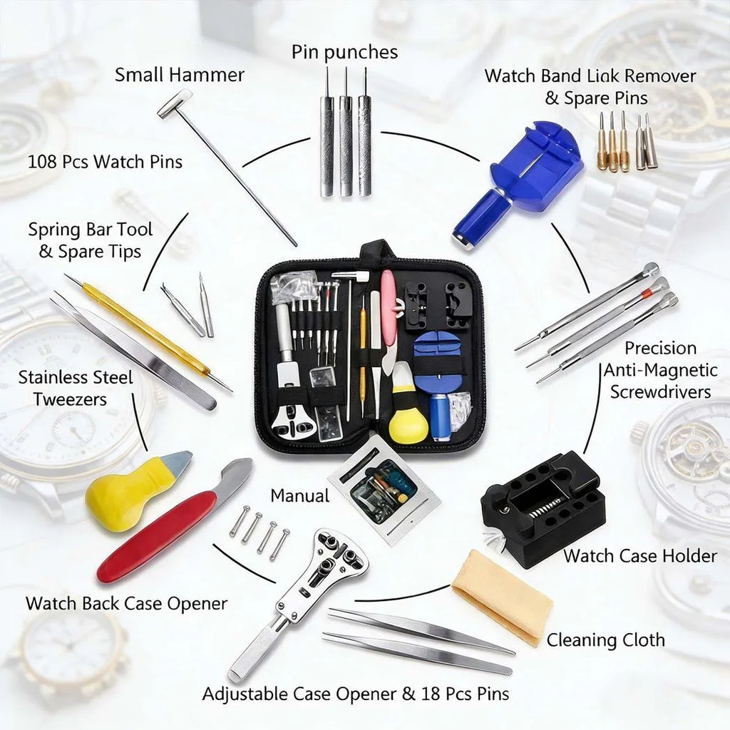 147PCS Watch Repair Tool Kit Back Case Opener Remover Spring Pin Bars Watchmaker
