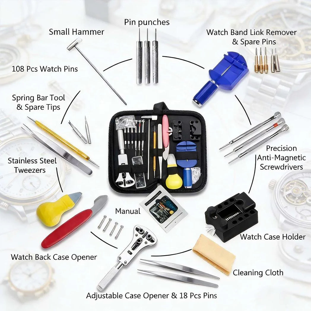147PCS Watch Repair Tool Kit Back Case Opener Remover Spring Pin Bars Watchmaker
