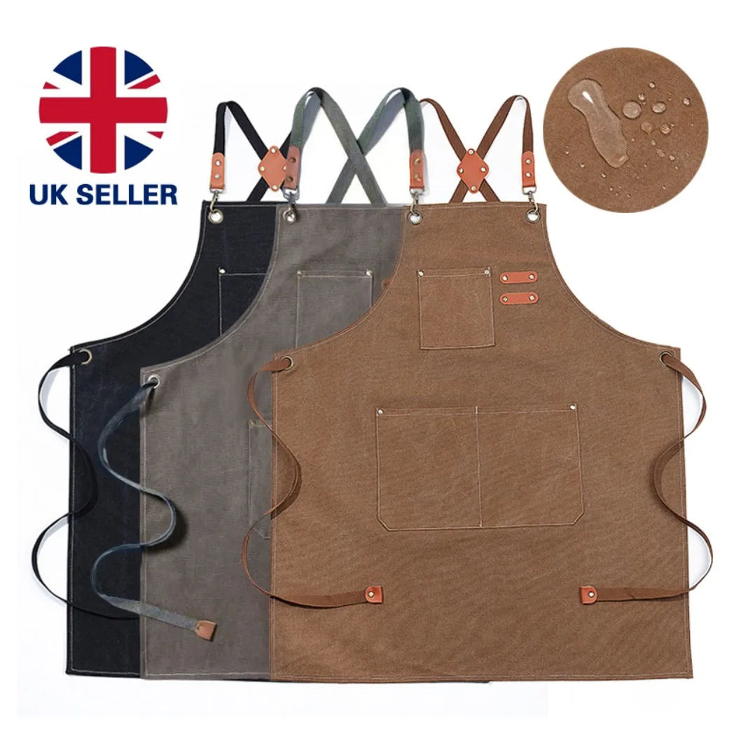 Kitchen Cooking BBQ Plain Denim Canvas Pocket Apron Butcher Crafts Baking Chefs-Black