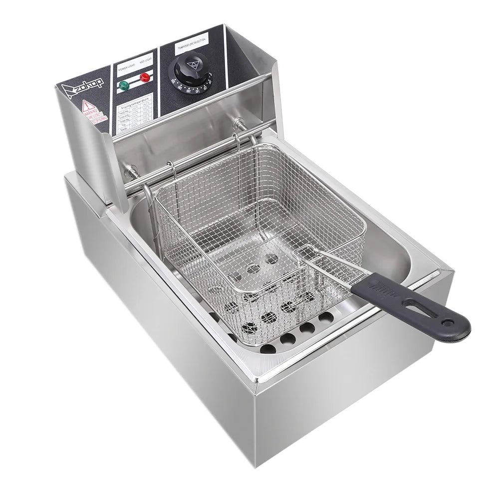 ZOKOP EH81 2500W 220-240V 6.3QT/6L Stainless Steel Single Cylinder Electric Fryer