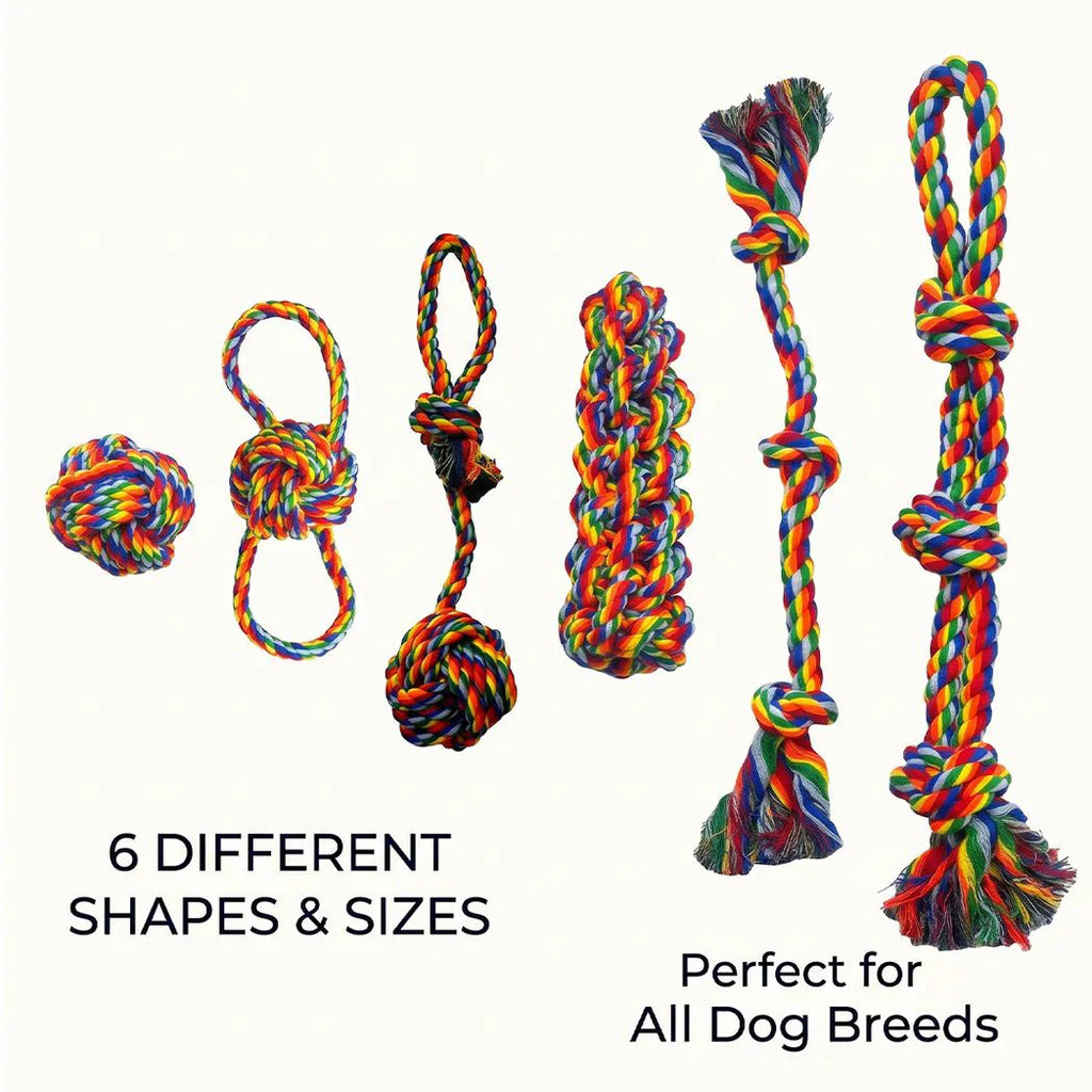 6pc Rainbow Color Dog Rope Toys Set Teeth Cleaning Durable&Long-Lasting Dog Toys
