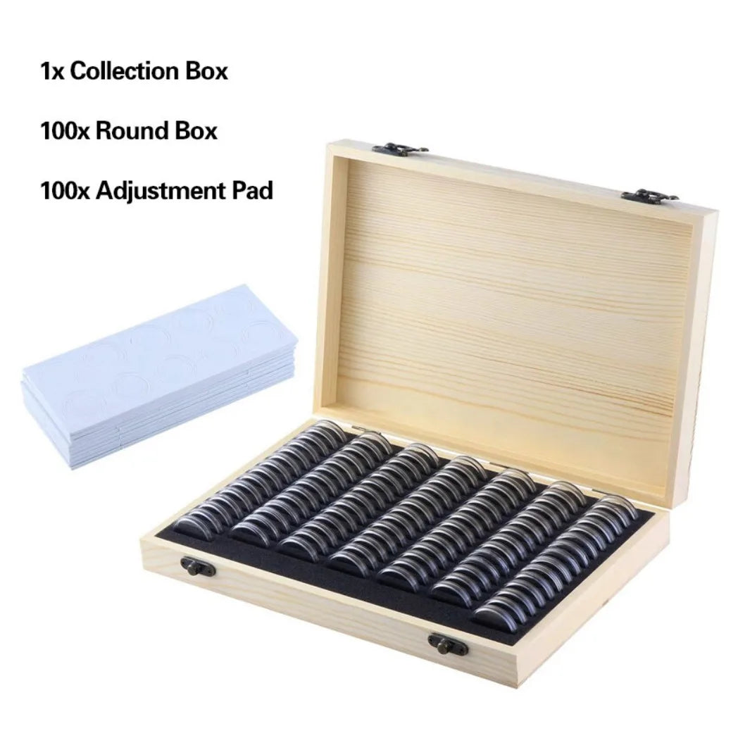 100Pcs Coins Display Storage Box Case Capsules-Wooden For Collectible Coin UK