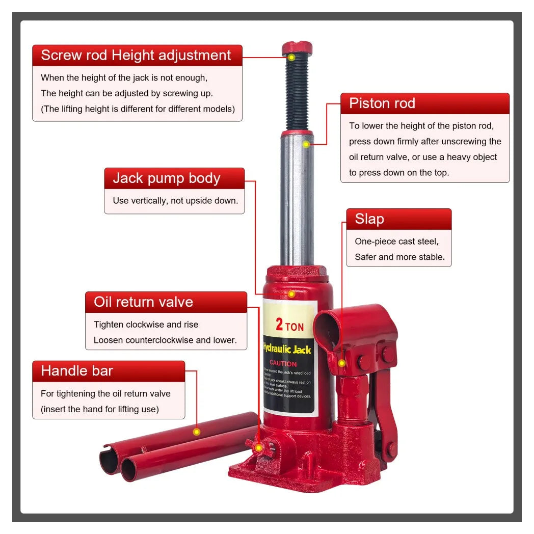 Hydraulic Bottle Jack 2 Ton High Lift For Car Van Truck Boat Automotive Repair