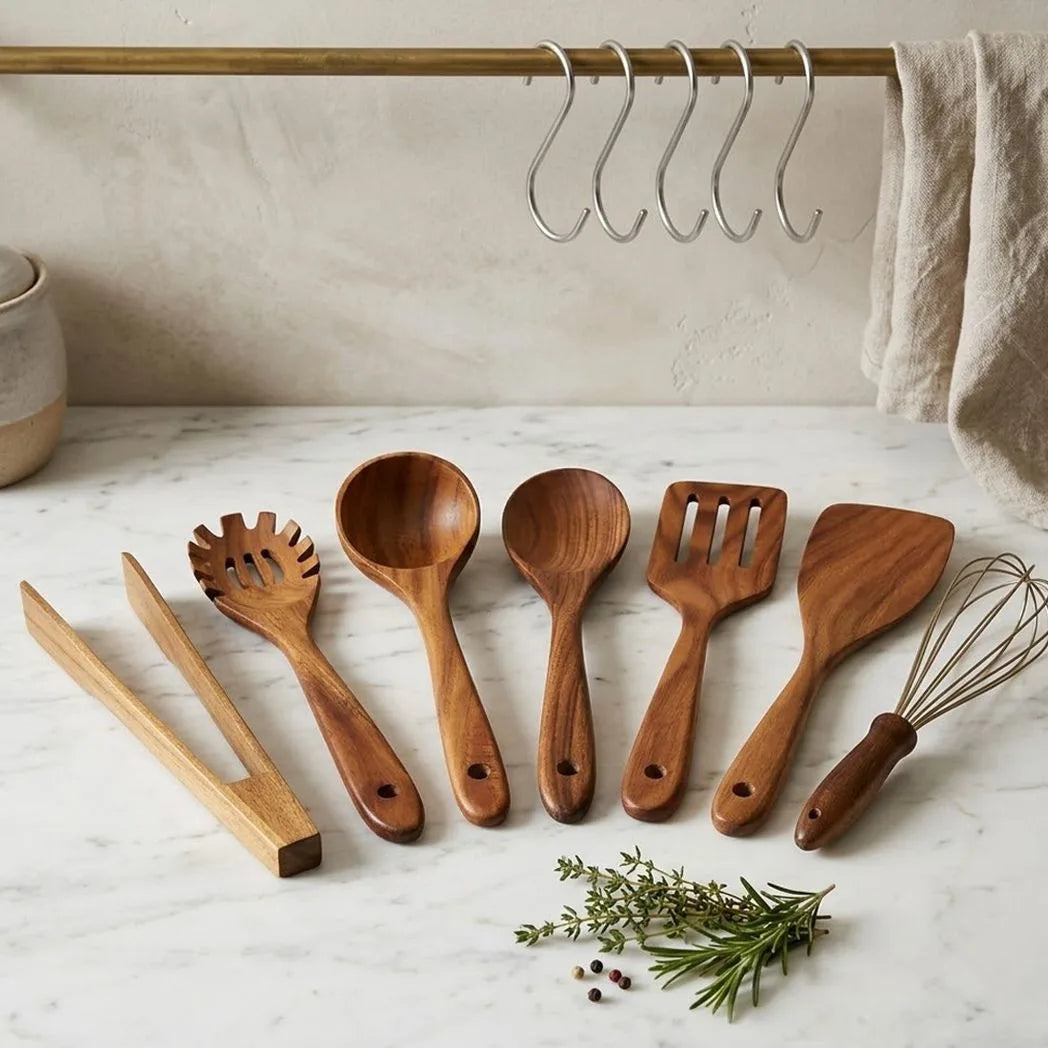 7PCS Wooden Utensils Set Kitchent, Wooden Spoons Cooking Utensils Set