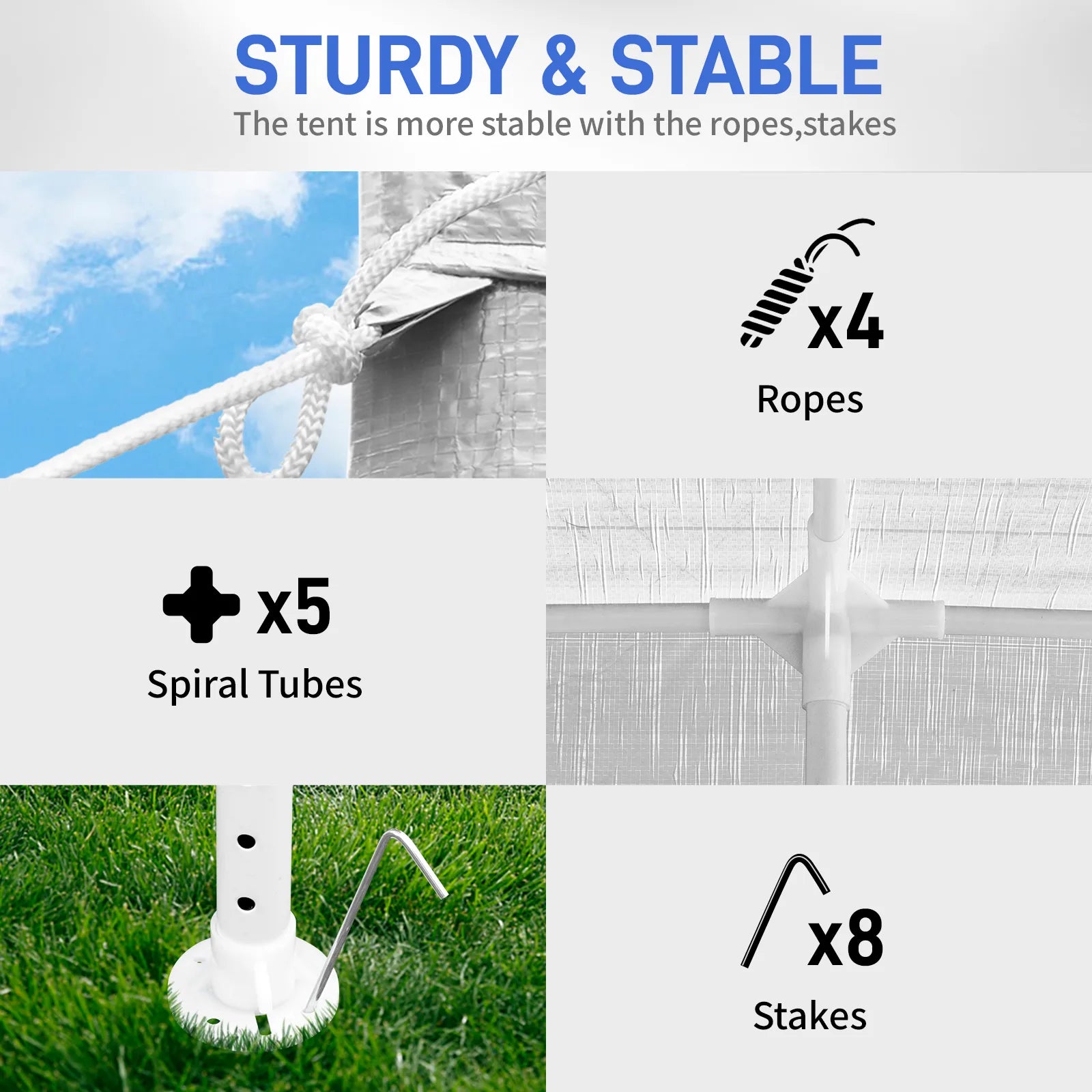 3 x 3m Four Sides Portable Home Use Waterproof Tent with Spiral Tubes White
