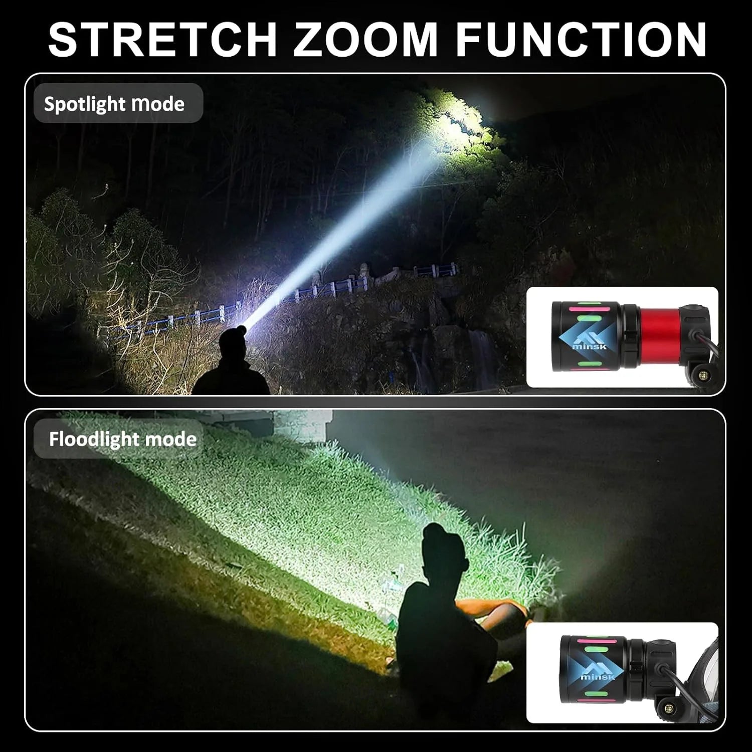 (2 Pack)USB Rechargeable LED Headlamp Zoomable 3-Modes Camping Hiking HeadLamp Worklight