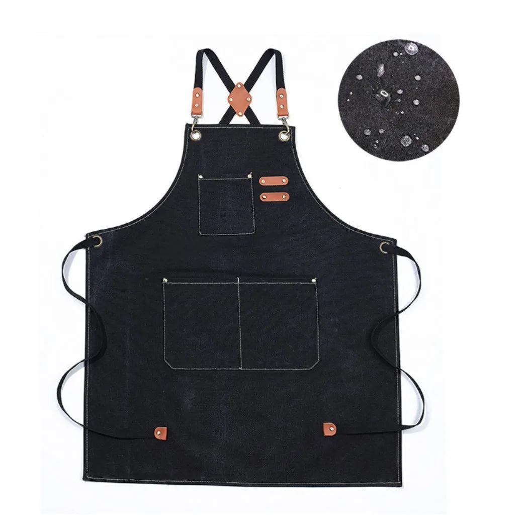 Kitchen Cooking BBQ Plain Denim Canvas Pocket Apron Butcher Crafts Baking Chefs-Black