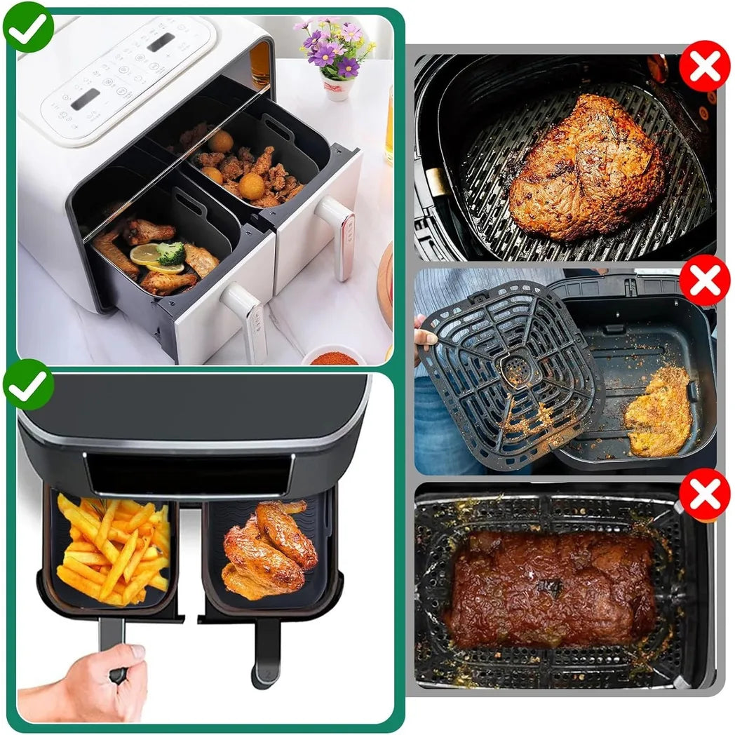 2x Air Fryer Silicone Pot Rectangle Baking Tray Basket Liners Insert Dish UK New