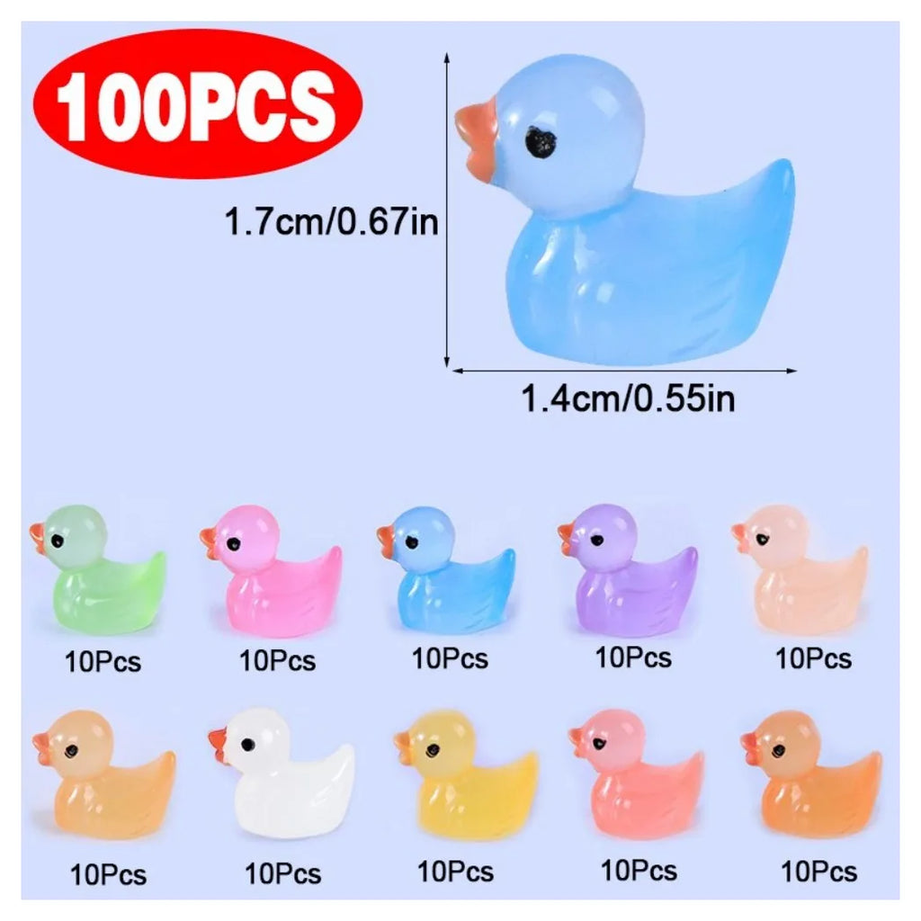 100x Mini Duck Glow in The Dark Duck Mini Resin Luminous Tiny Duck Toys