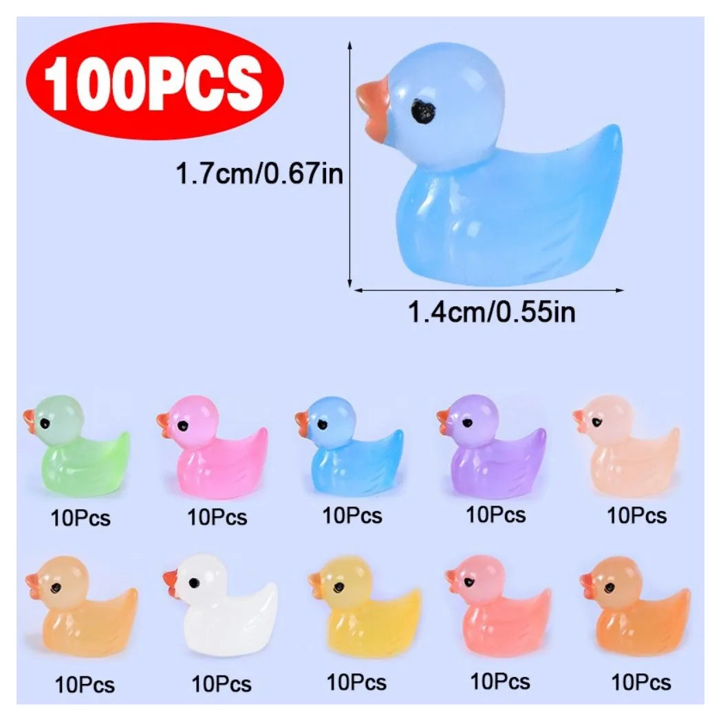 100x Mini Duck Glow in The Dark Duck Mini Resin Luminous Tiny Duck Toys