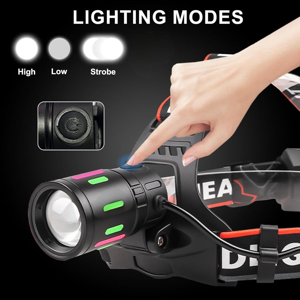 (2 Pack)USB Rechargeable LED Headlamp Zoomable 3-Modes Camping Hiking HeadLamp Worklight