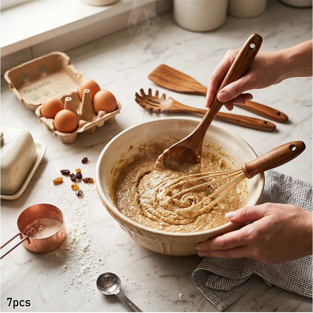 7PCS Wooden Utensils Set Kitchent, Wooden Spoons Cooking Utensils Set