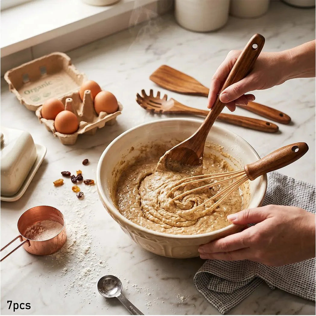 7PCS Wooden Utensils Set Kitchent, Wooden Spoons Cooking Utensils Set