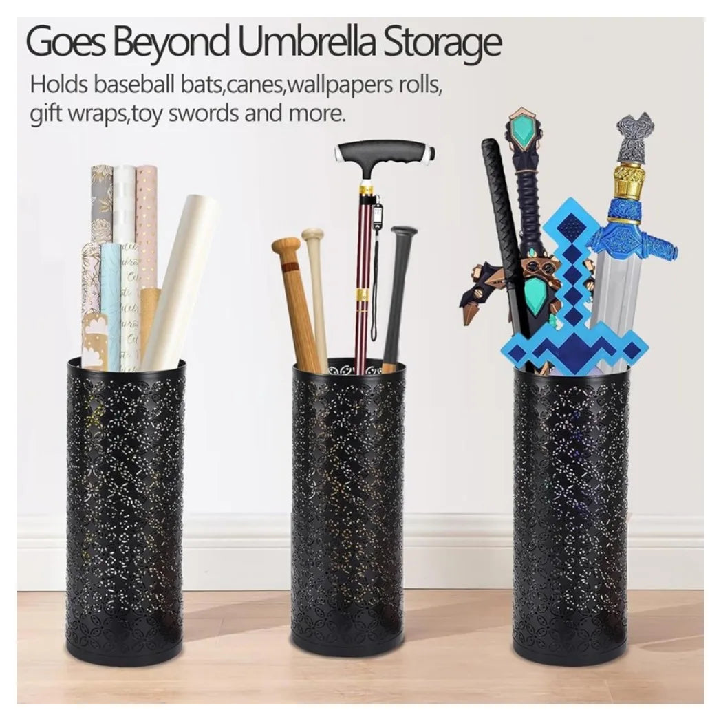 Umbrella Holder Stand Metal Home Storage Rack Walking Stick Rain Water Drip Tray-Black