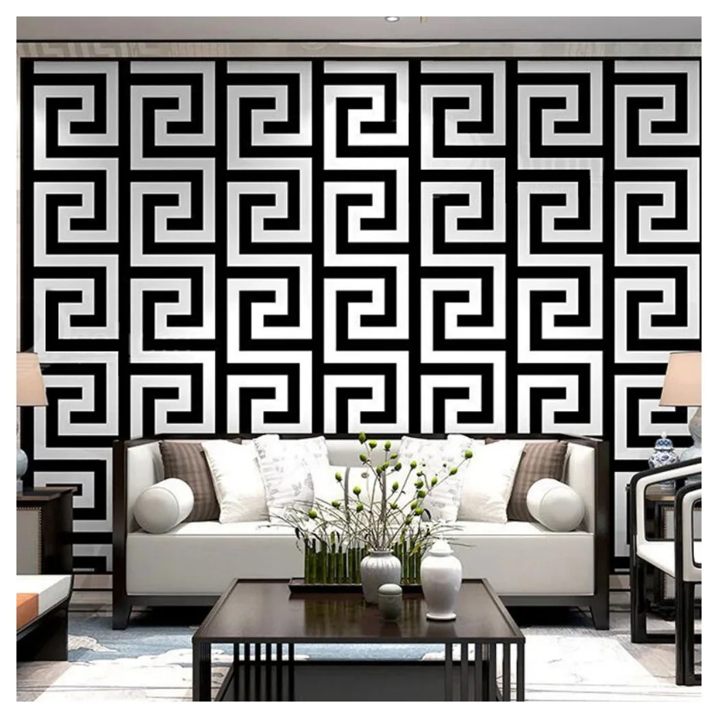 Debona Athena Greek Key Metallic Glitter Wallpaper All Colours-White Black