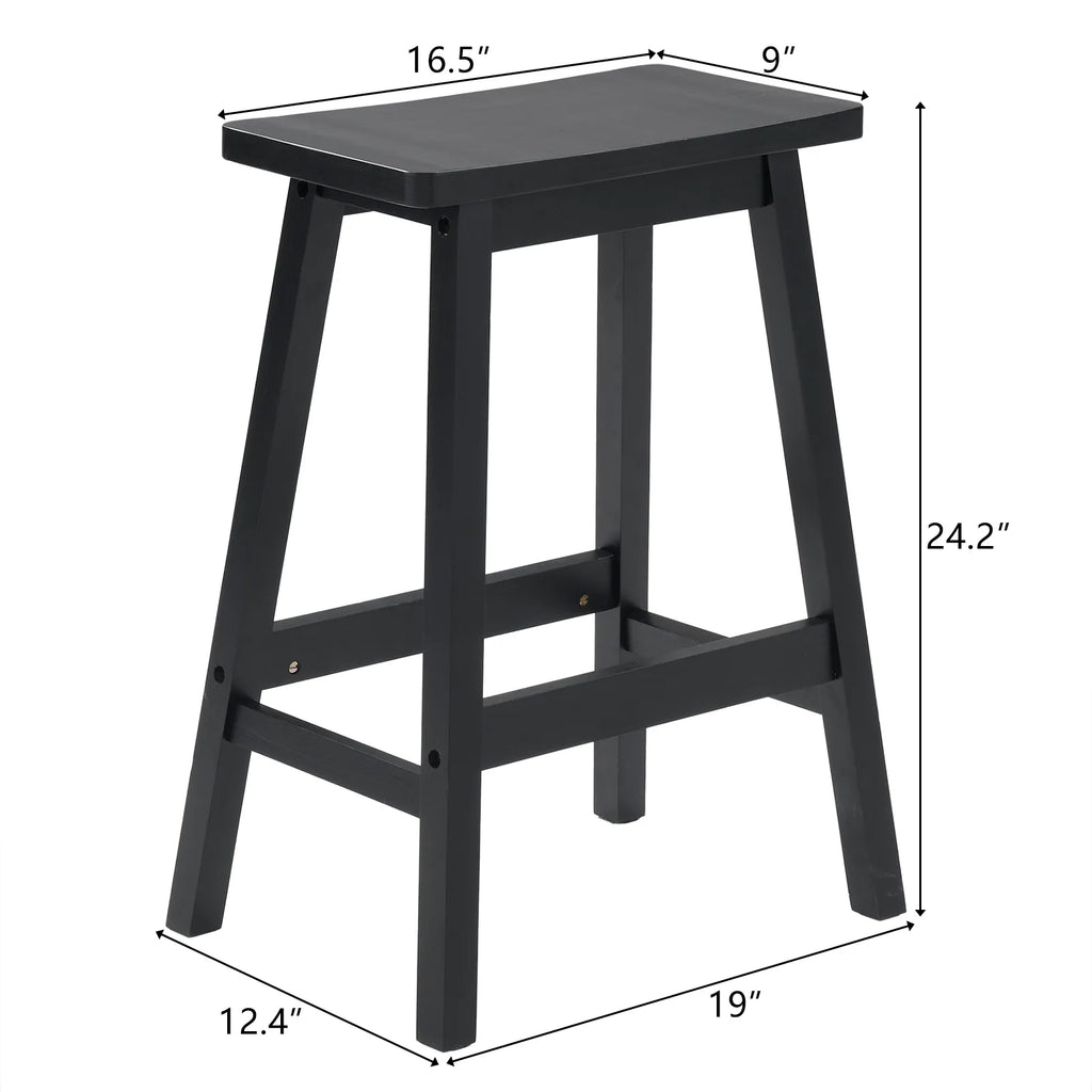 2pcs Pine Wood Saddle Seat Bar Stool Black