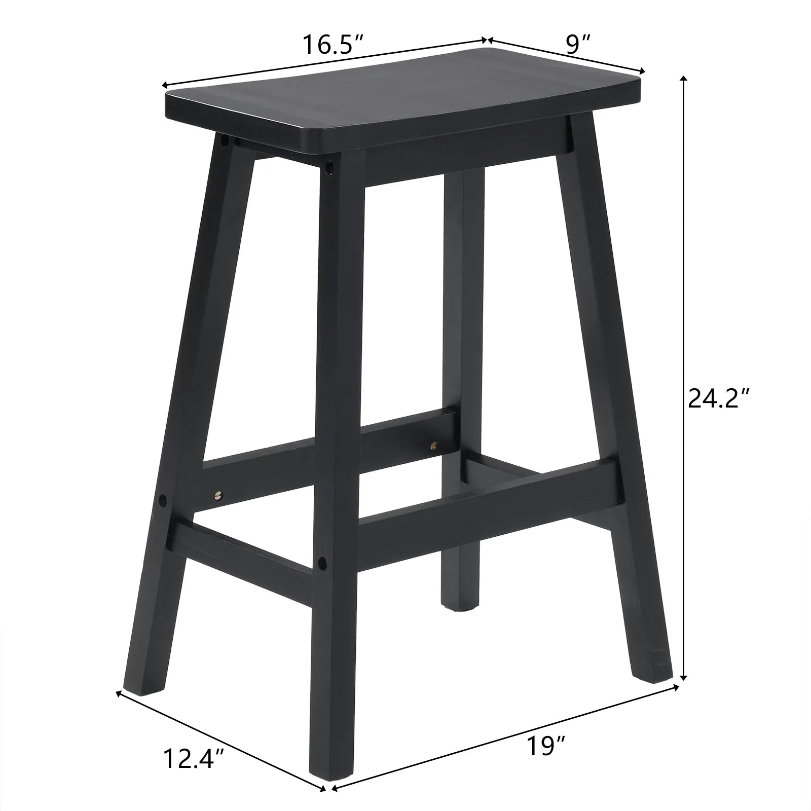 2pcs Pine Wood Saddle Seat Bar Stool Black