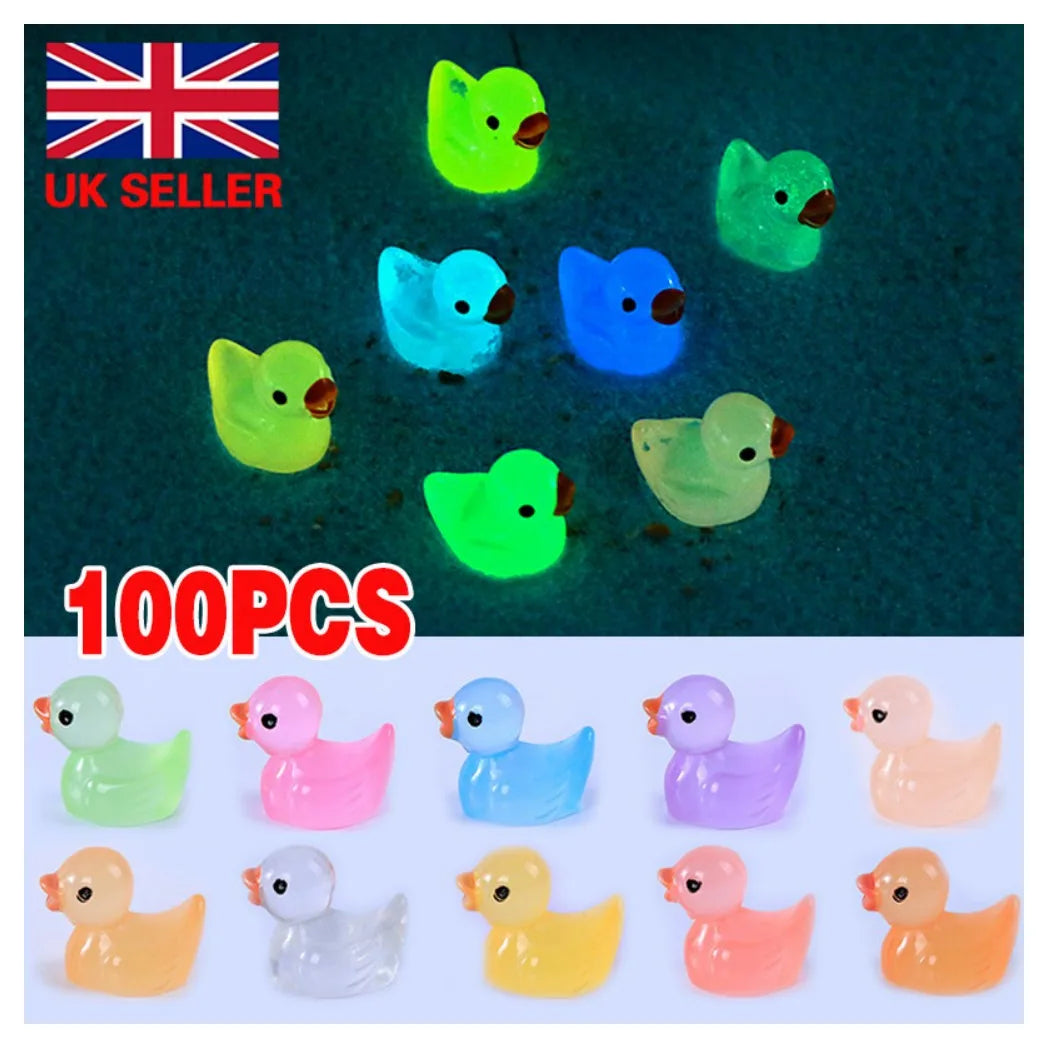 100x Mini Duck Glow in The Dark Duck Mini Resin Luminous Tiny Duck Toys