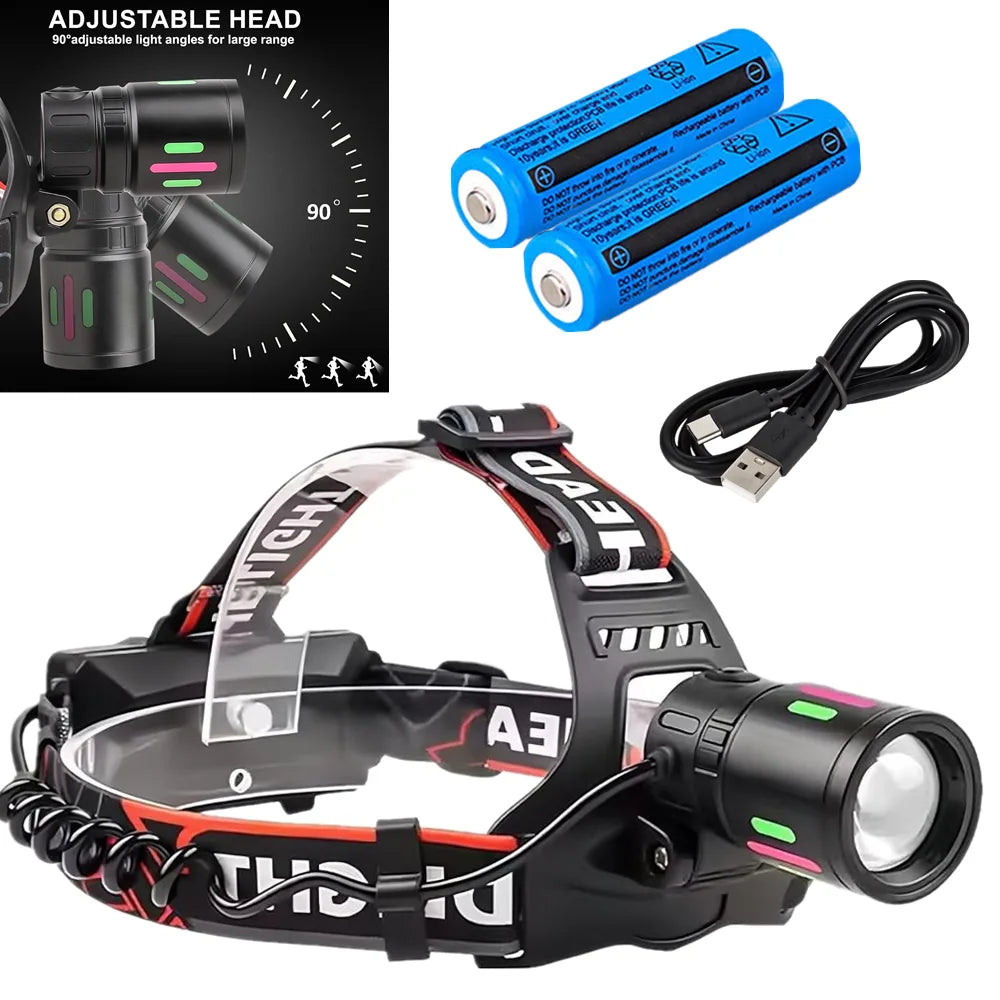 (2 Pack)USB Rechargeable LED Headlamp Zoomable 3-Modes Camping Hiking HeadLamp Worklight