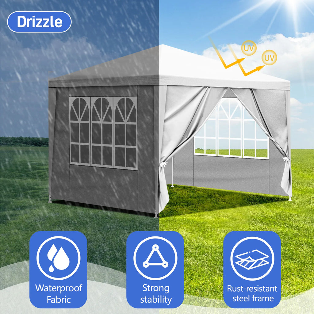 3 x 3m Four Sides Portable Home Use Waterproof Tent with Spiral Tubes White