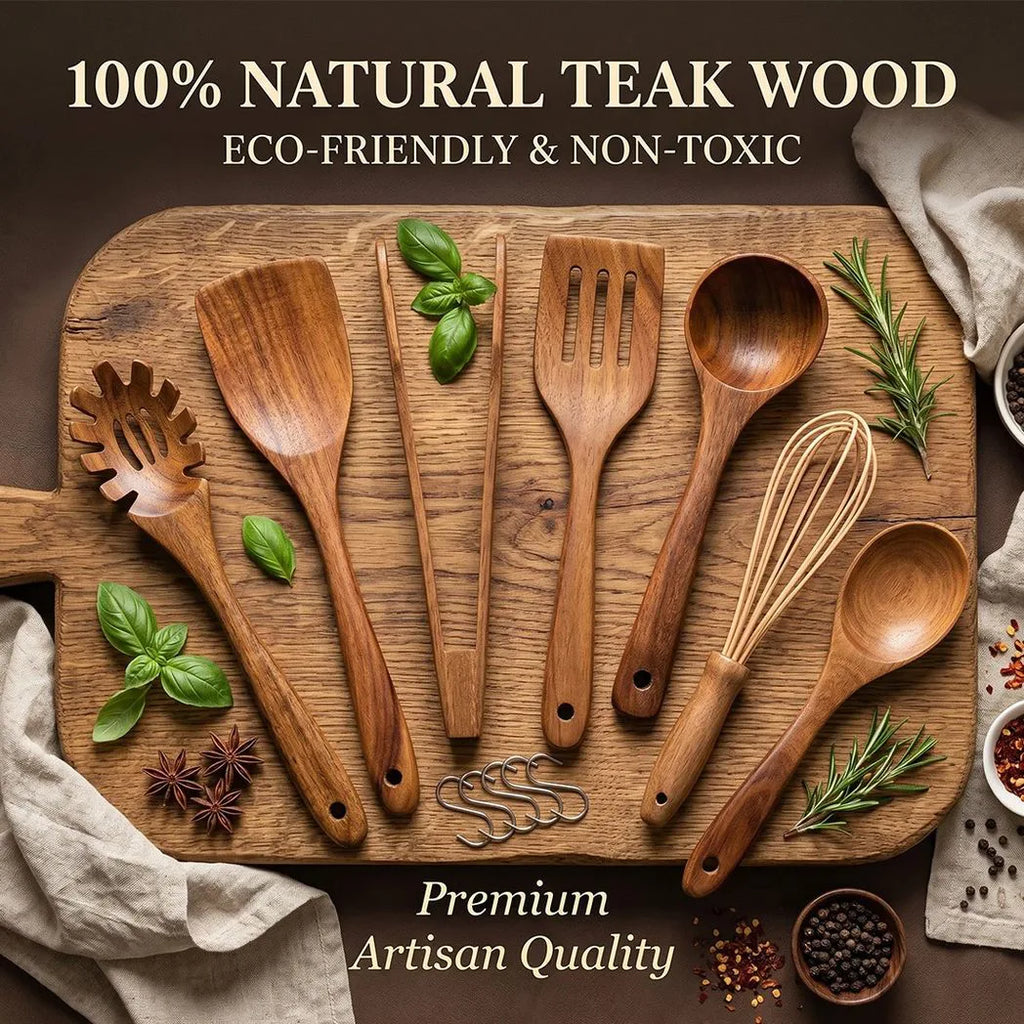 7PCS Wooden Utensils Set Kitchent, Wooden Spoons Cooking Utensils Set