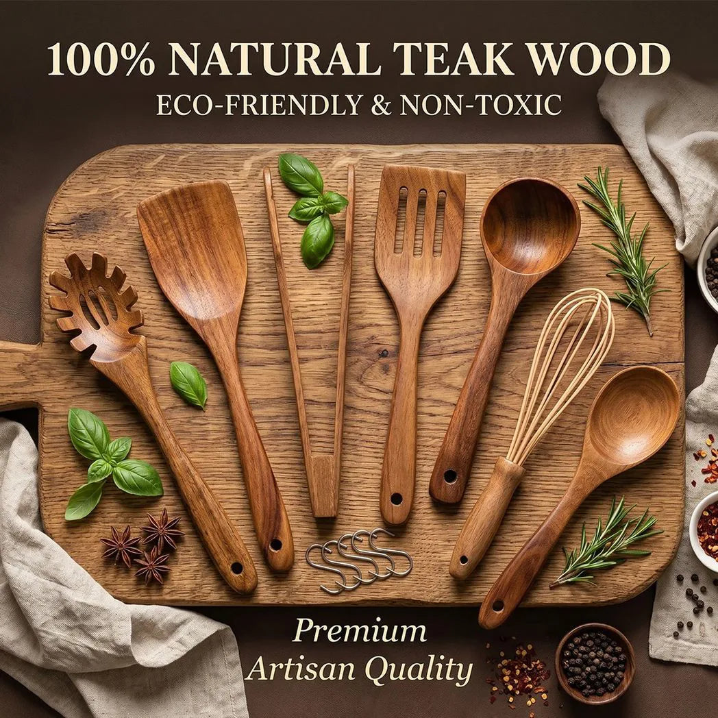 7PCS Wooden Utensils Set Kitchent, Wooden Spoons Cooking Utensils Set