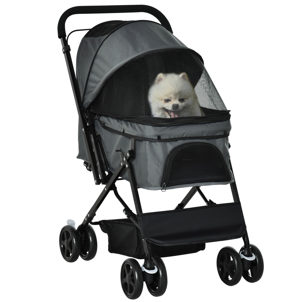 PawHut Pet Stroller Dog Foldable Travel Carriage with Reversible Handle, Grey