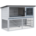 Rabbit Hutch and Run w/ Removable Tray Openable Top for Indoors & Outdoors Grey