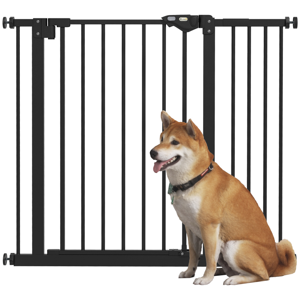 PawHut Adjustable Safety Gate with 1 Extensions and Four Adjustable Screws, Black