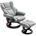 HOMCOM PU Leather Manual Reclining Armchair Footstool Padded Seat Light Grey